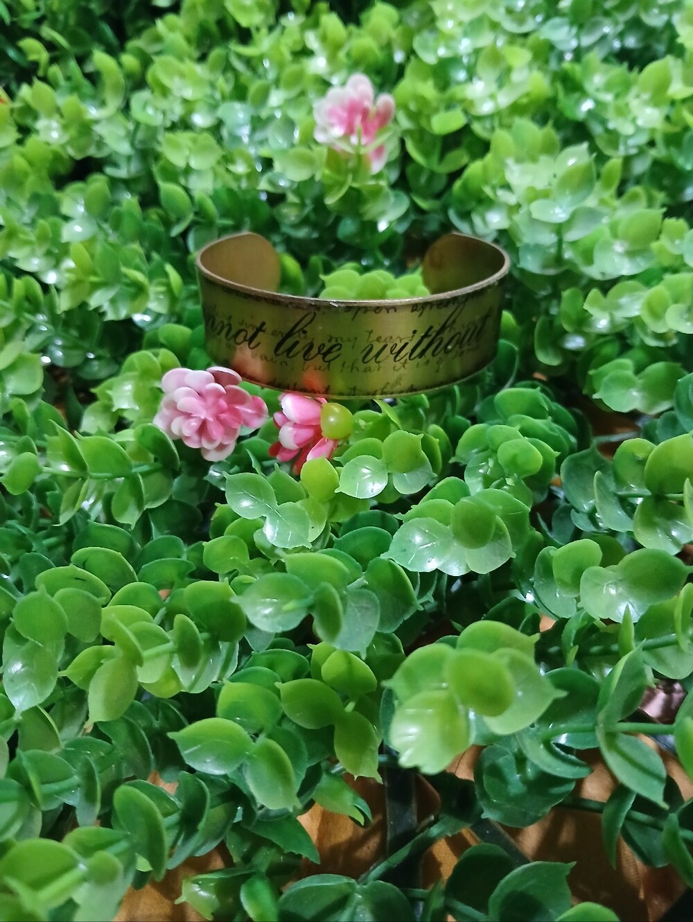 Antique Brass Script Cuff Bracelet - Brass